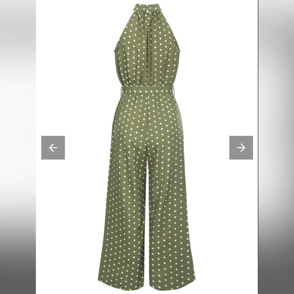 Green and white Polka dot belt jumpsuit - Picture 3 of 7